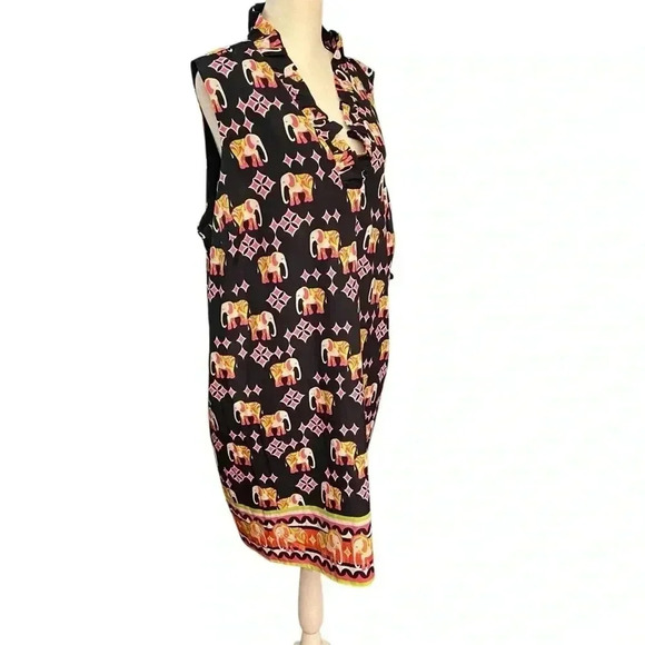 Crown & Ivy Elephant Print Sun Dress Size 20 Sleeveless Shift Summer Ruffle Navy - Picture 9 of 16